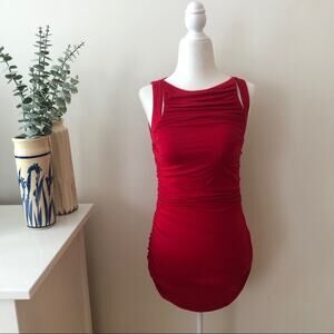 Bailey44 Red Ruched Cutout Mini Dress